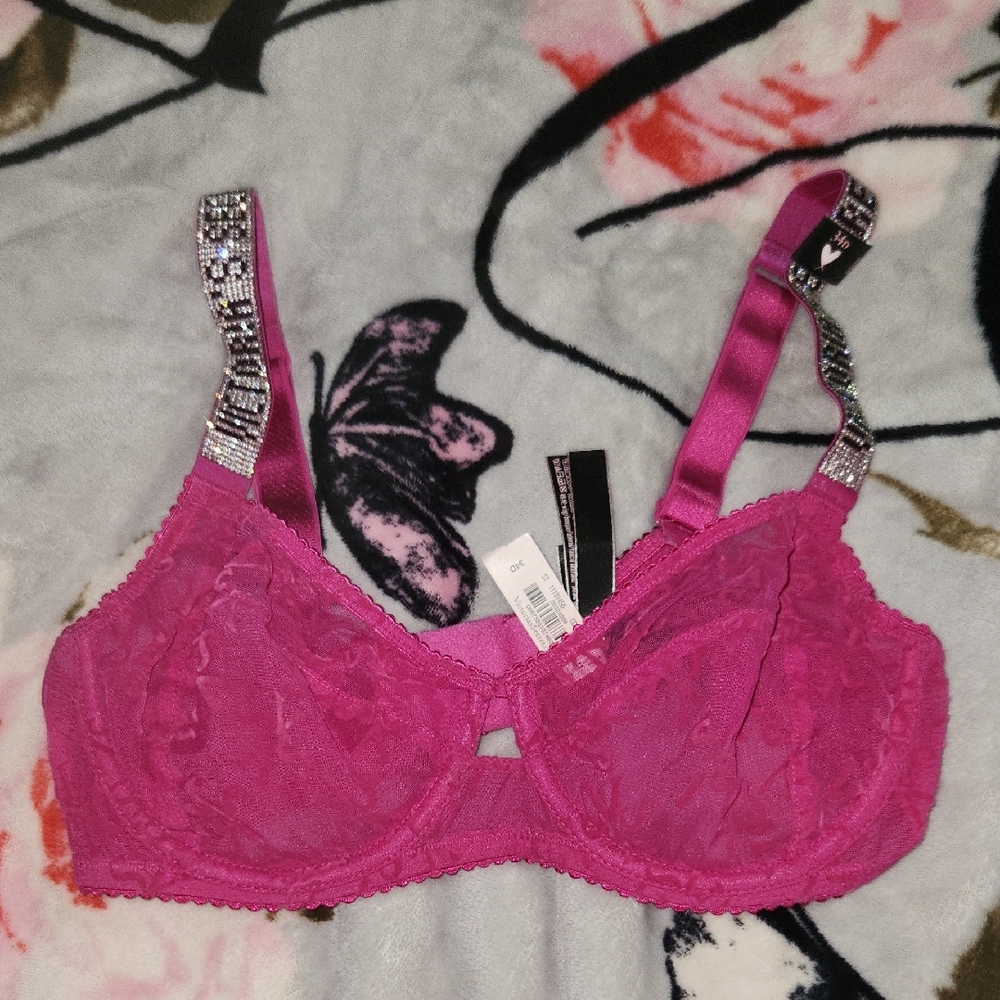 Victoria's Secret Pink Lace Bra with Embellished Straps